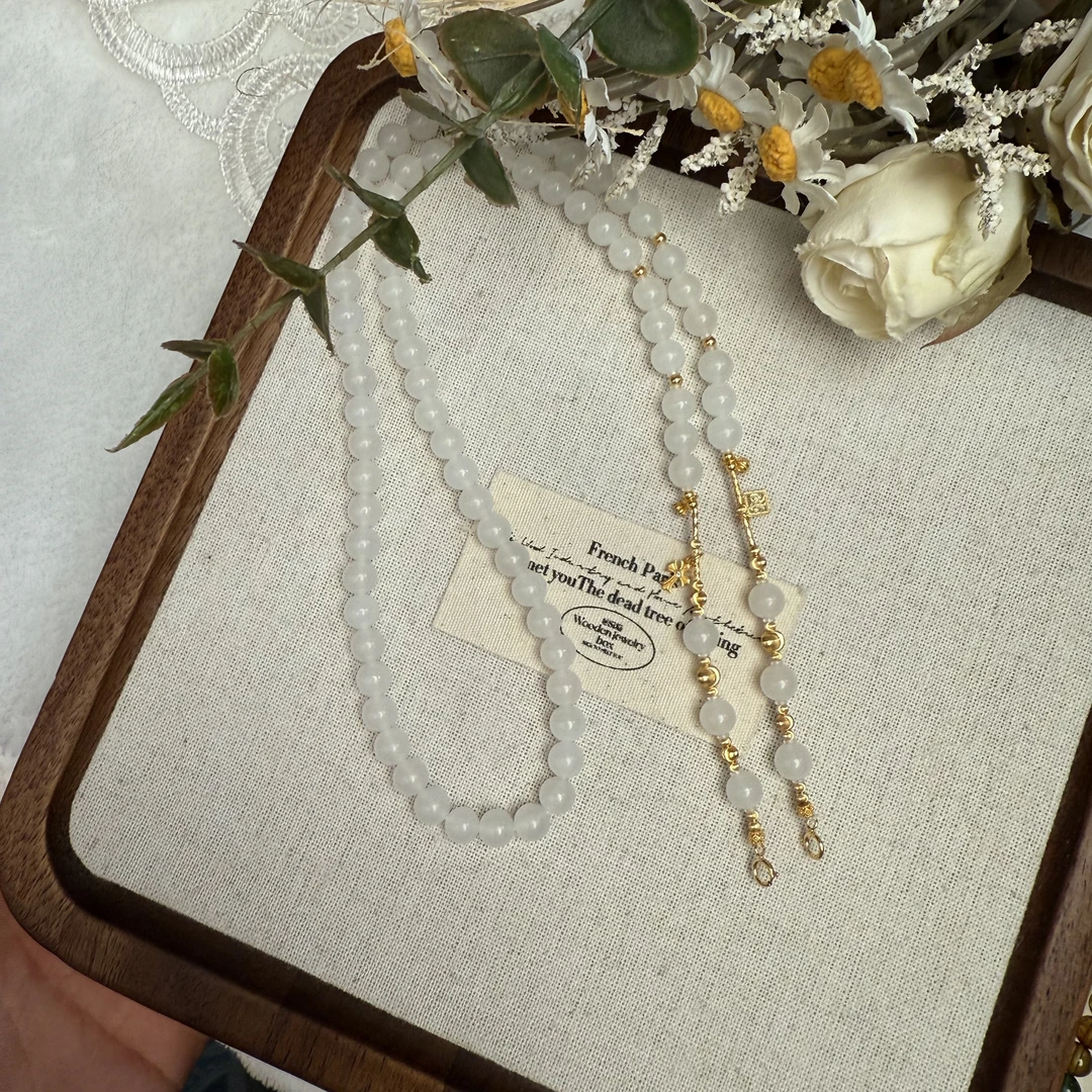 和田玉羊脂白玉全金猫眼滴流款万能链毛衣链18k金*60cm左右