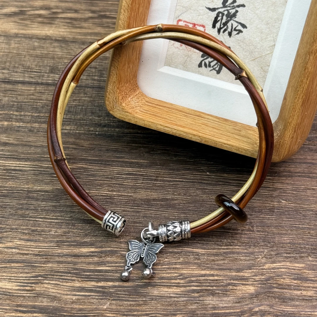 正宗天然西藏鸡血藤手镯无节银配饰女士手镯特色双股送礼佳品实拍