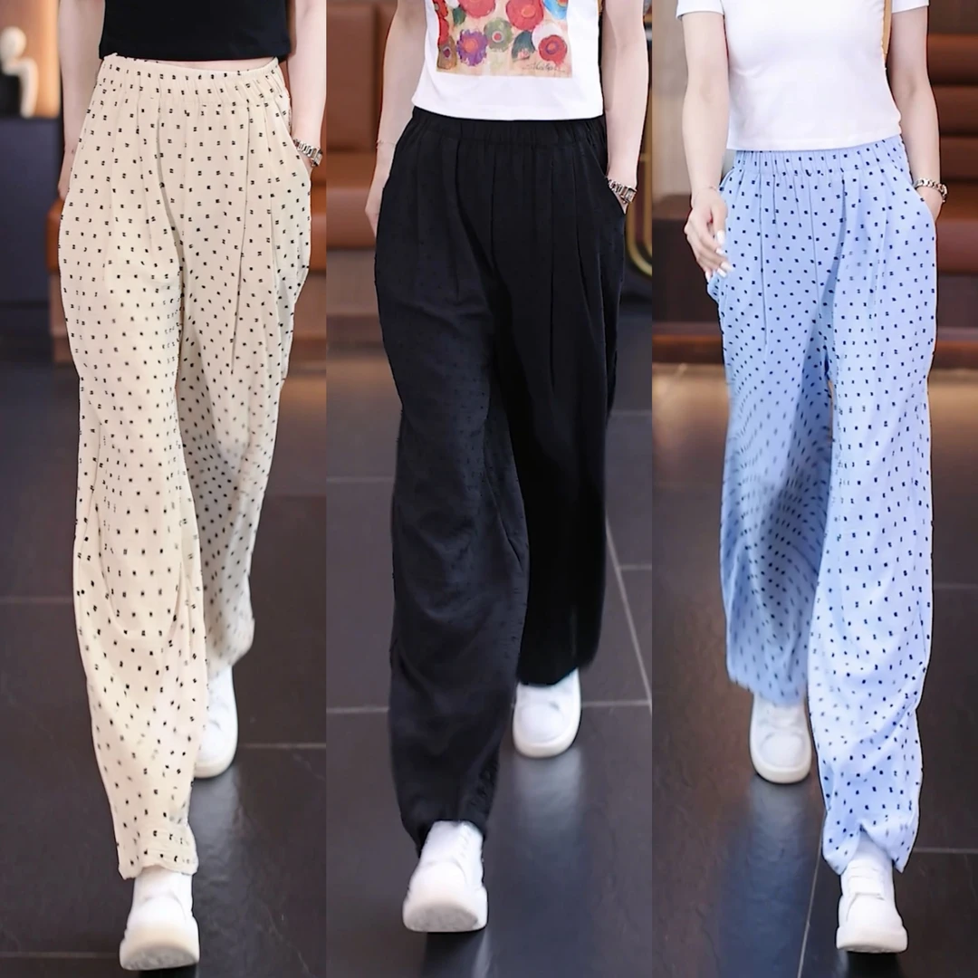 新款时尚百搭宽松斑点阔腿裤洋气显瘦高腰休闲夏季薄款外穿