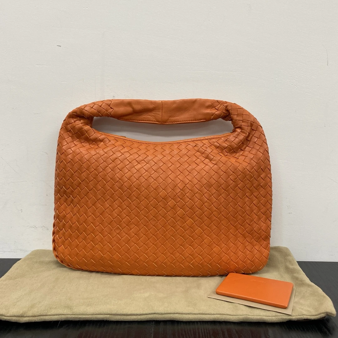 95新 BOTTEGA VENETA/葆蝶家 橙色经典编织和尚包hobo包 41763