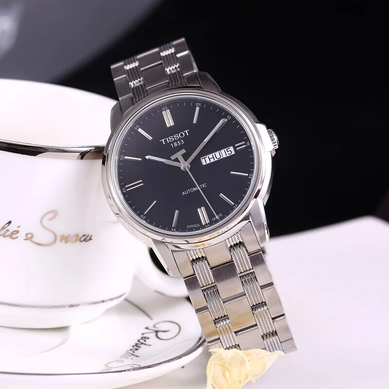 99新 Tissot/天梭 经典恒意海星系列，黑色皮带款钢带款