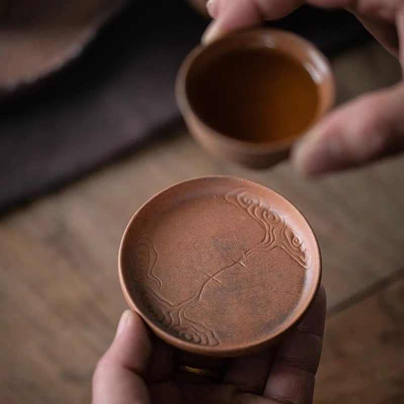 原矿粗陶壶承 干泡盘日式壶托小号圆形储水小茶台杯垫（1片装）