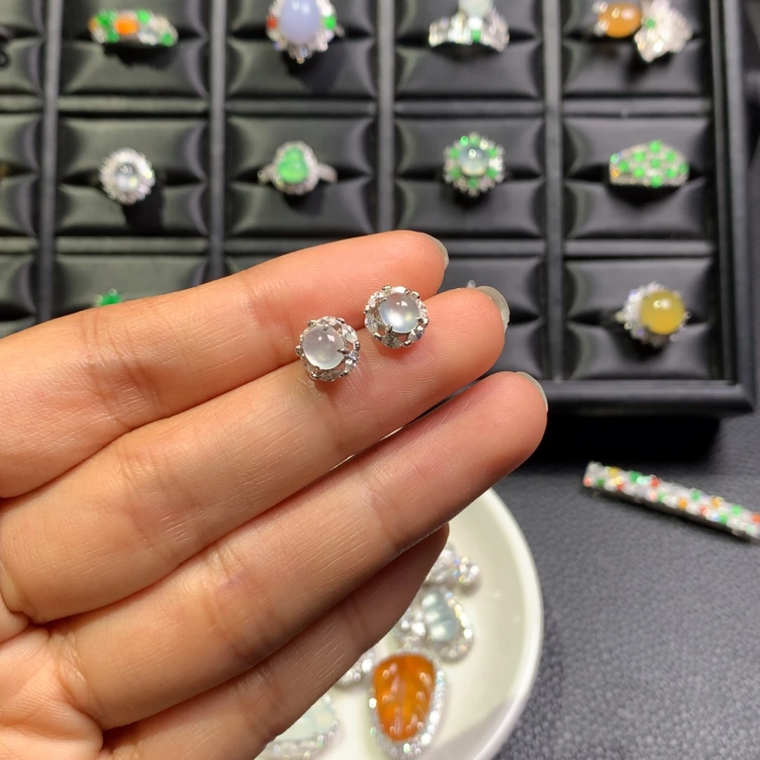 翡翠银S925镶嵌耳饰