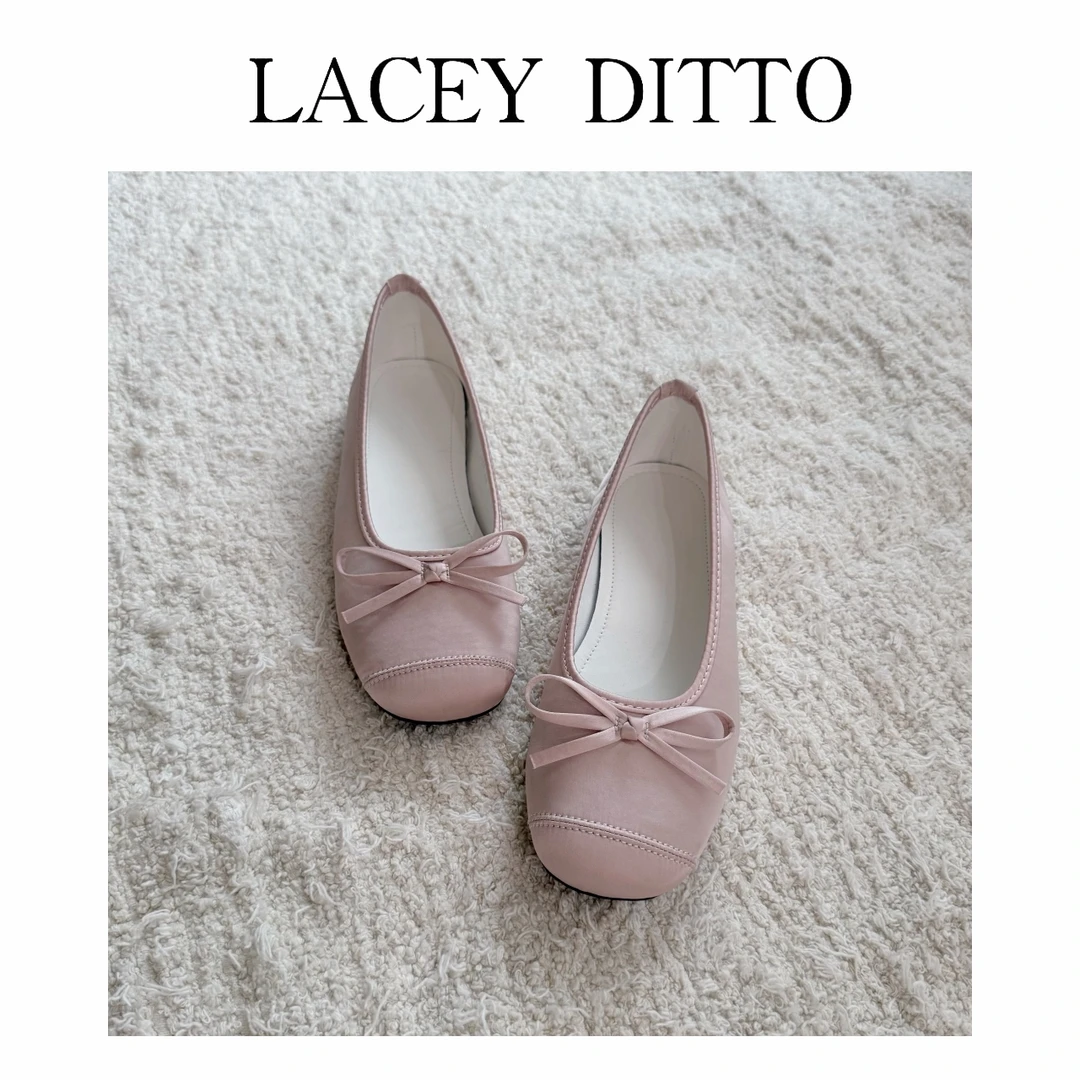 LaceyDitto 2025 6/13  粉色缎面蝴蝶结芭蕾舞鞋