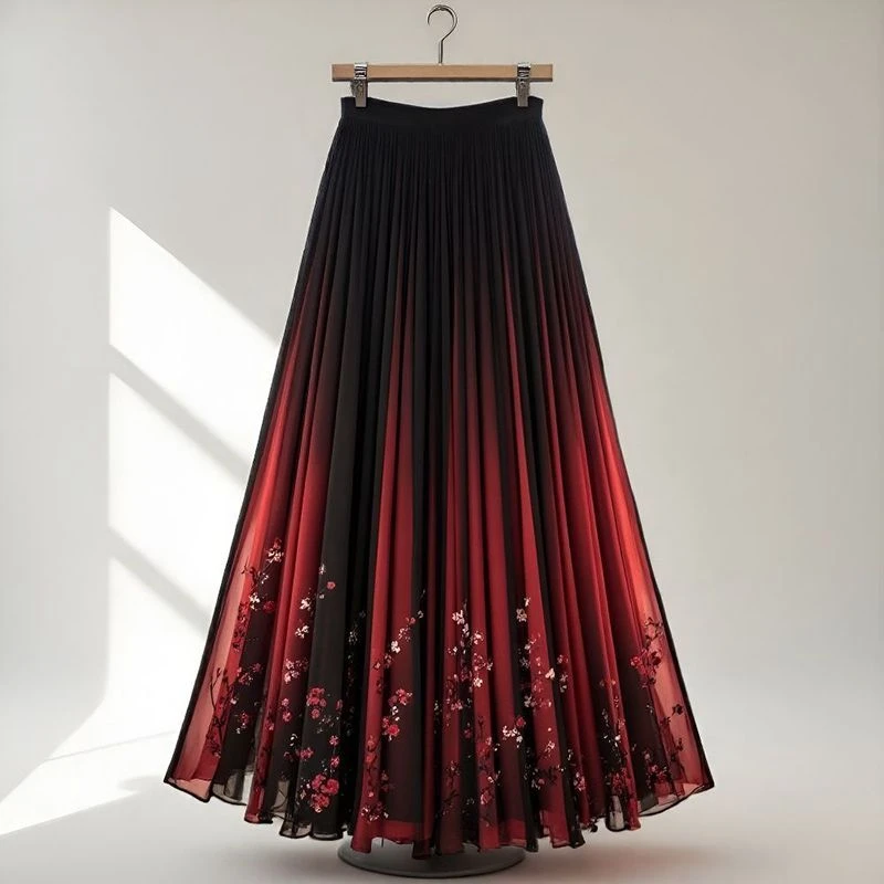 高级感渐变色花卉印花半身裙女2025夏季新款漂亮气质a字裙潮