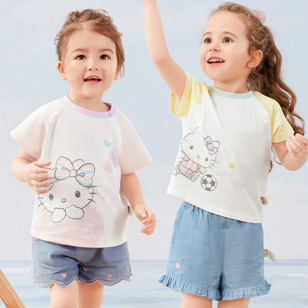 Hello Kitty联名 戴维贝拉童装夏装宝宝卡通纯棉T恤上衣DB2222062