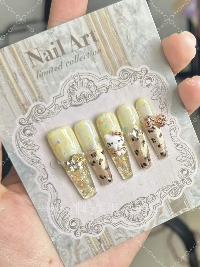 【流沙纯手工】气质豹纹kitty纯手工穿戴甲猫眼设计四季百搭高颜值