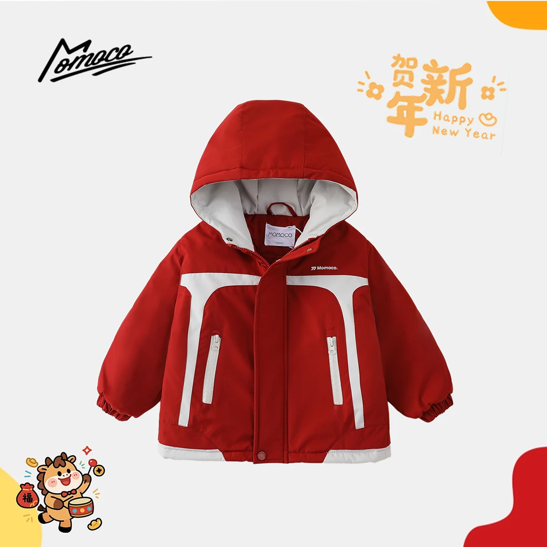 MOMOCO冬季男童潮流棉服拼色帅气保暖休闲外套77430138020