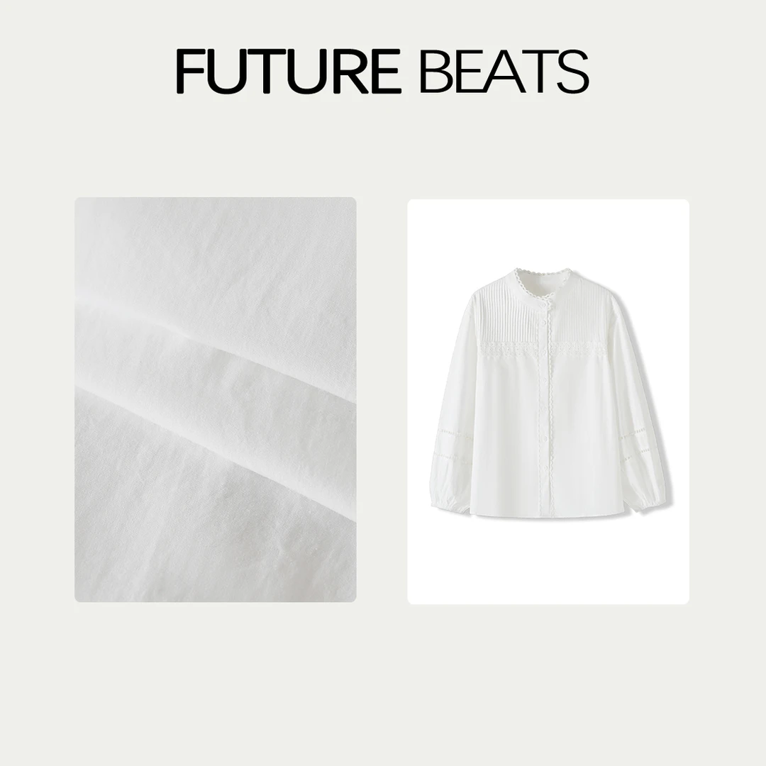 FUTURE BEATS韩系花边半高领镂空刺绣泡泡袖衬衫小衫YML05980