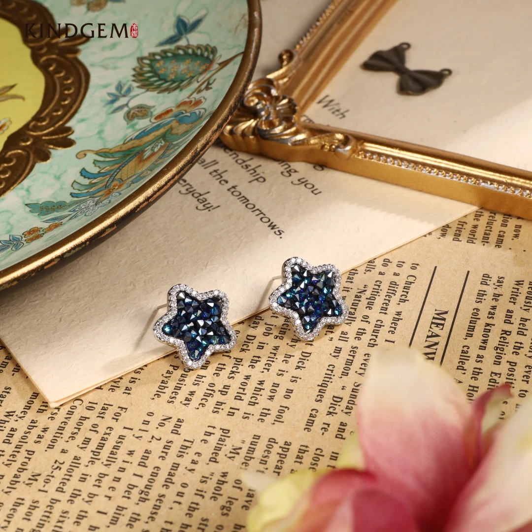 铜合金合成锆石耳饰 【Lisa Nik】美·星星镶嵌耳环 AP42XIPC-28215