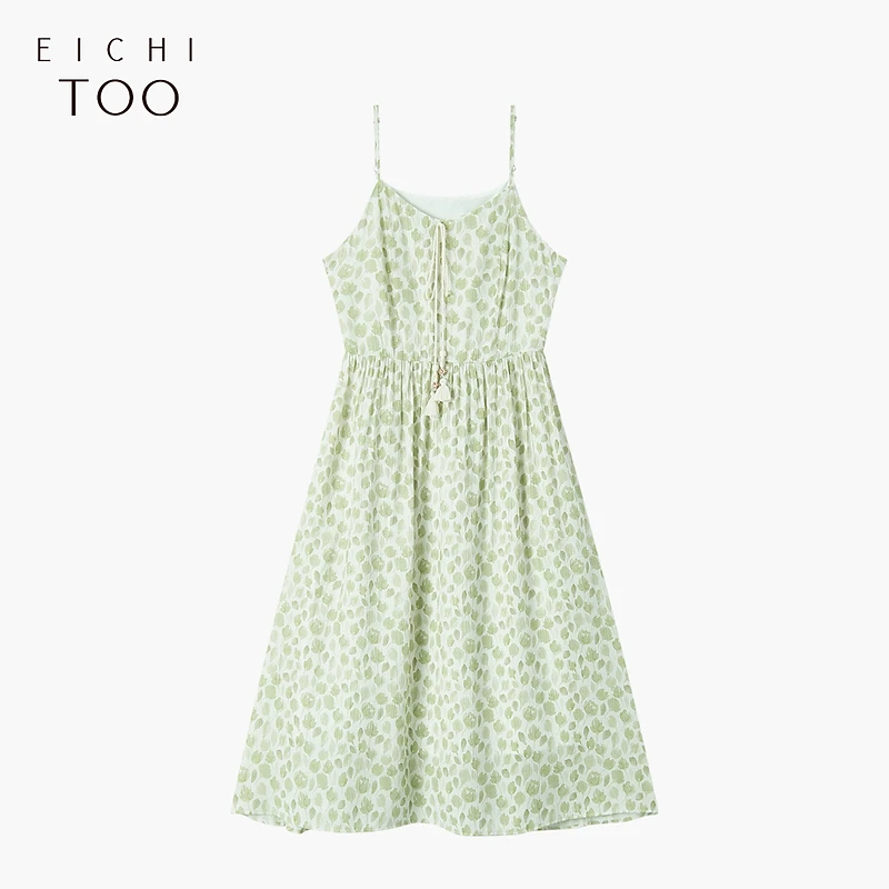 爱居兔夏季度假风清新时尚吊带连衣裙EQLDJ2P009A