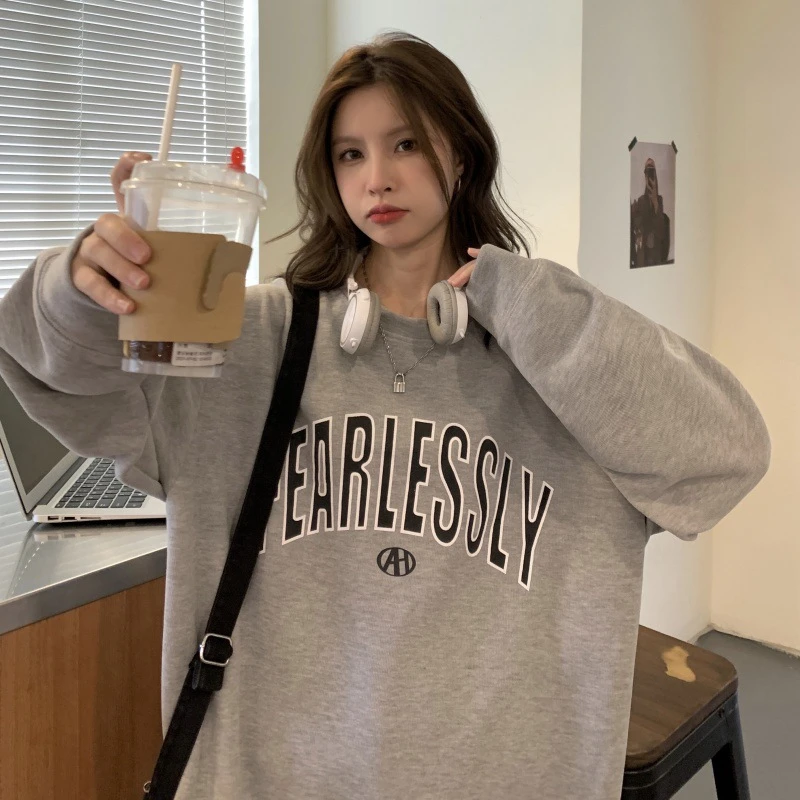 【新店福利】早秋新款韩版字母印花原宿风宽松薄款长袖卫衣女套上衣