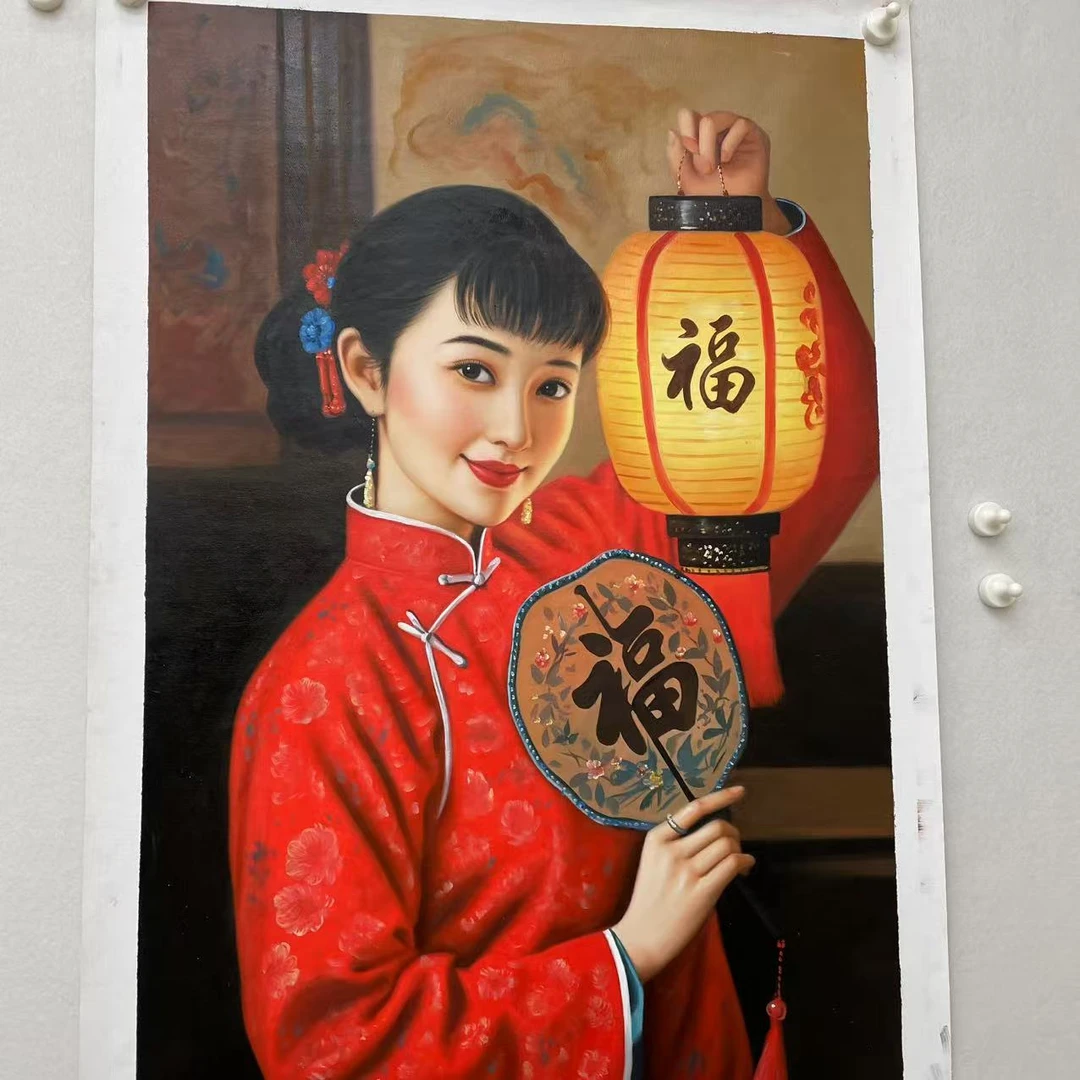 林彦新-***中国新娘-灯笼-左-约60*90厘米-手绘油画-麻布