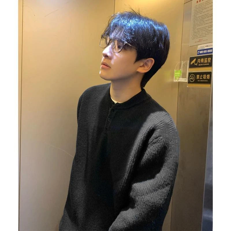 【JRXR男装】美式亨利领毛衣男冬季慵懒高级感针织衫潮牌黑色打底