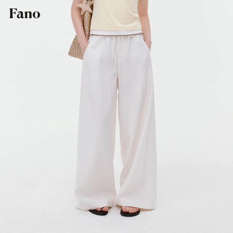 范洛fano松弛感“自然本色棉麻 度假感吊珠”休闲长裤FX25K058推广
