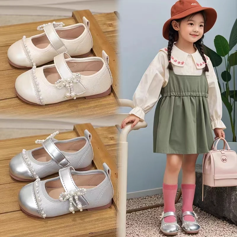 女童公主鞋儿童鞋子2025新款春款小皮鞋女宝银色女孩软底单鞋洋气