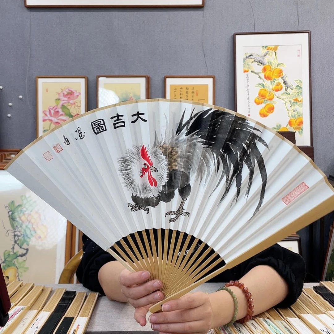 国画95寸玉竹-纯手绘-文玩扇骨（默认粘好）