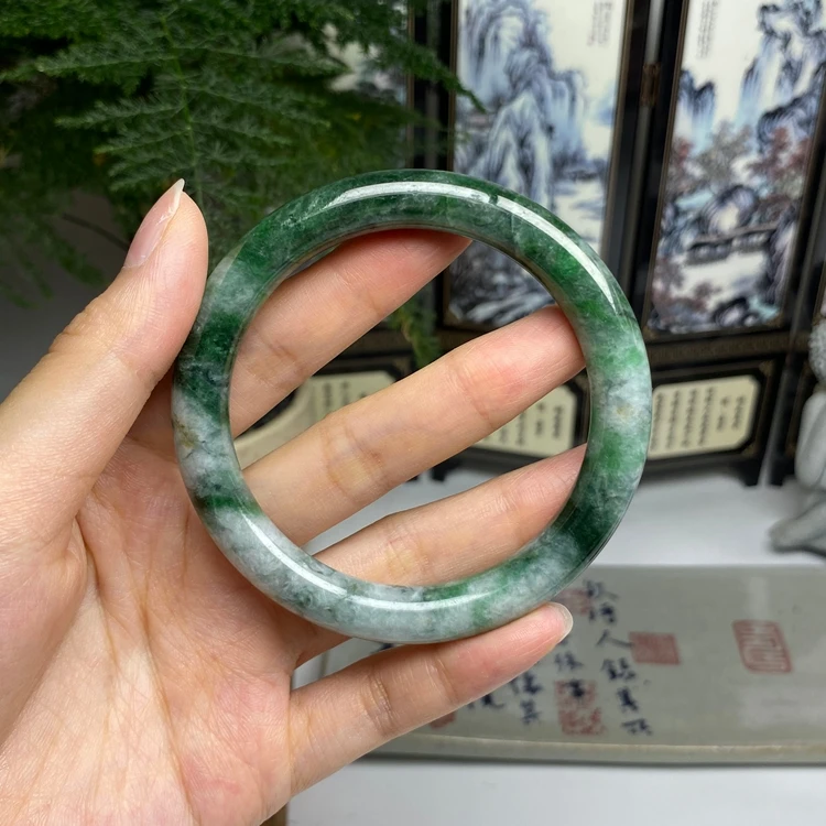 58.1老料辣绿复古圆条手镯 天然翡翠A货手镯