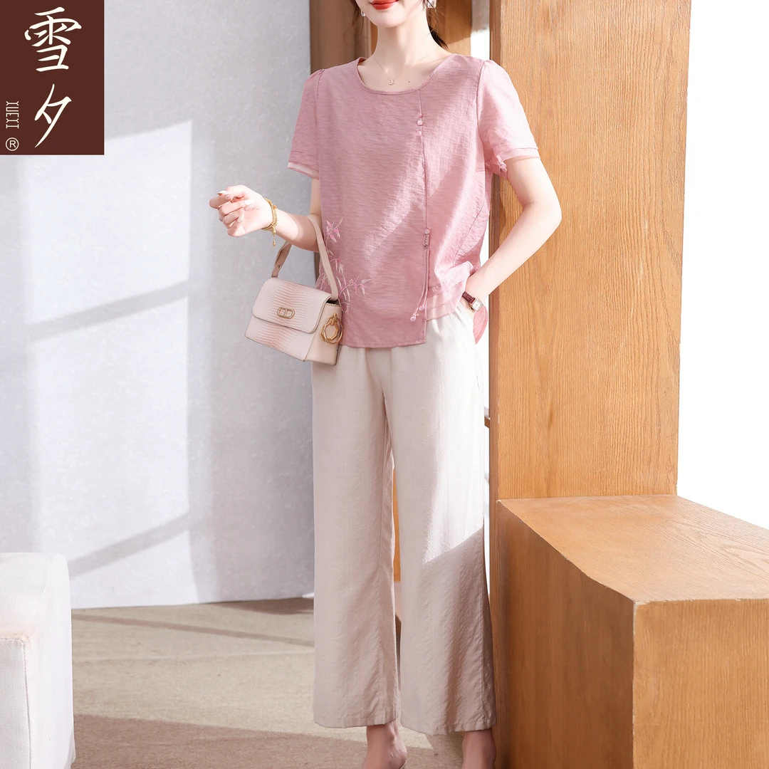 雪夕妈妈夏装2025新款短袖T恤上衣服中老年女装宽松小衫洋气套装
