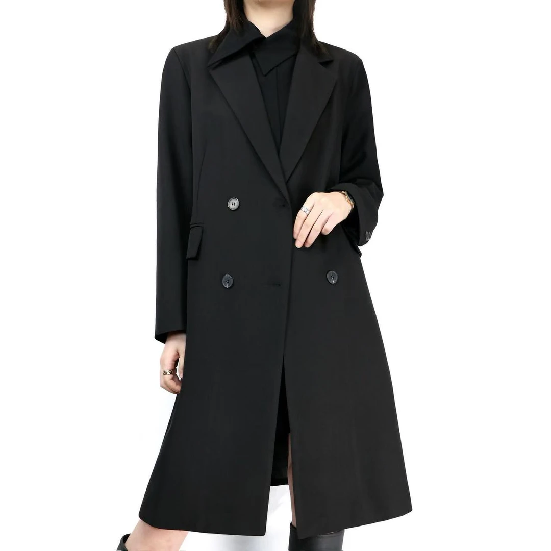 畅形CHECKLESS高级感炸街西装风衣外套女中长款双排扣过膝西服女