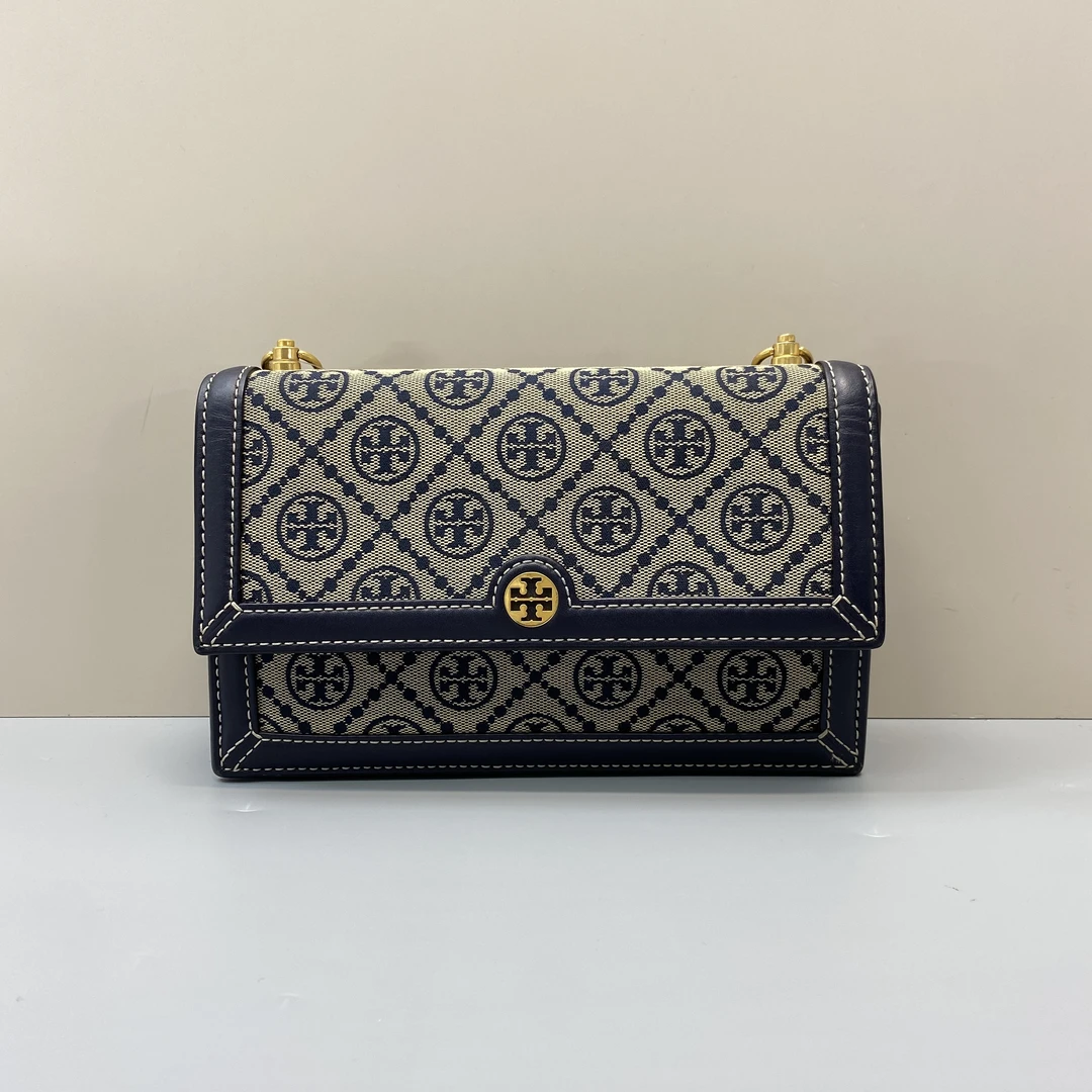 95新 TORY BURCH/汤丽柏琦 蓝色织物风琴包22*14*5cmM070321
