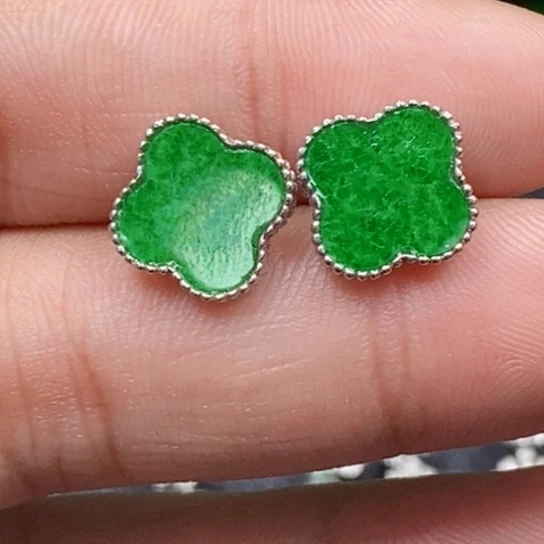 翡翠银S925镶嵌颈饰耳钉