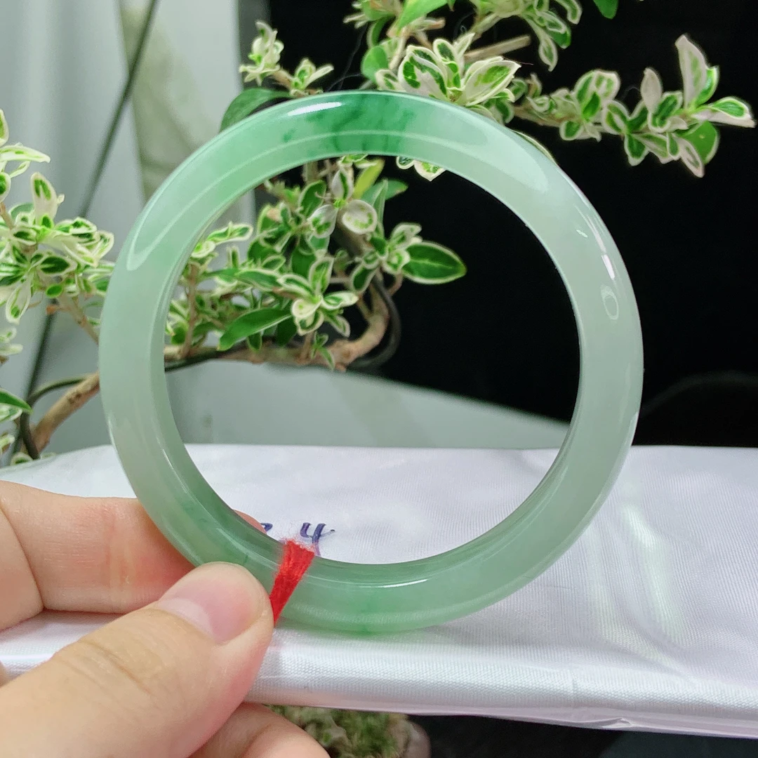 1133号缅甸天然A货翡翠53-54圈口糯冰飘花正圈手镯