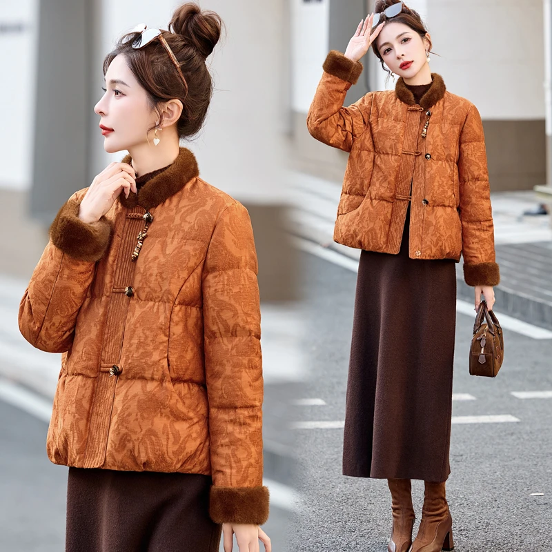 新中式国风羽绒服女冬季小个子高级感复古盘扣修身显瘦白鸭绒外套