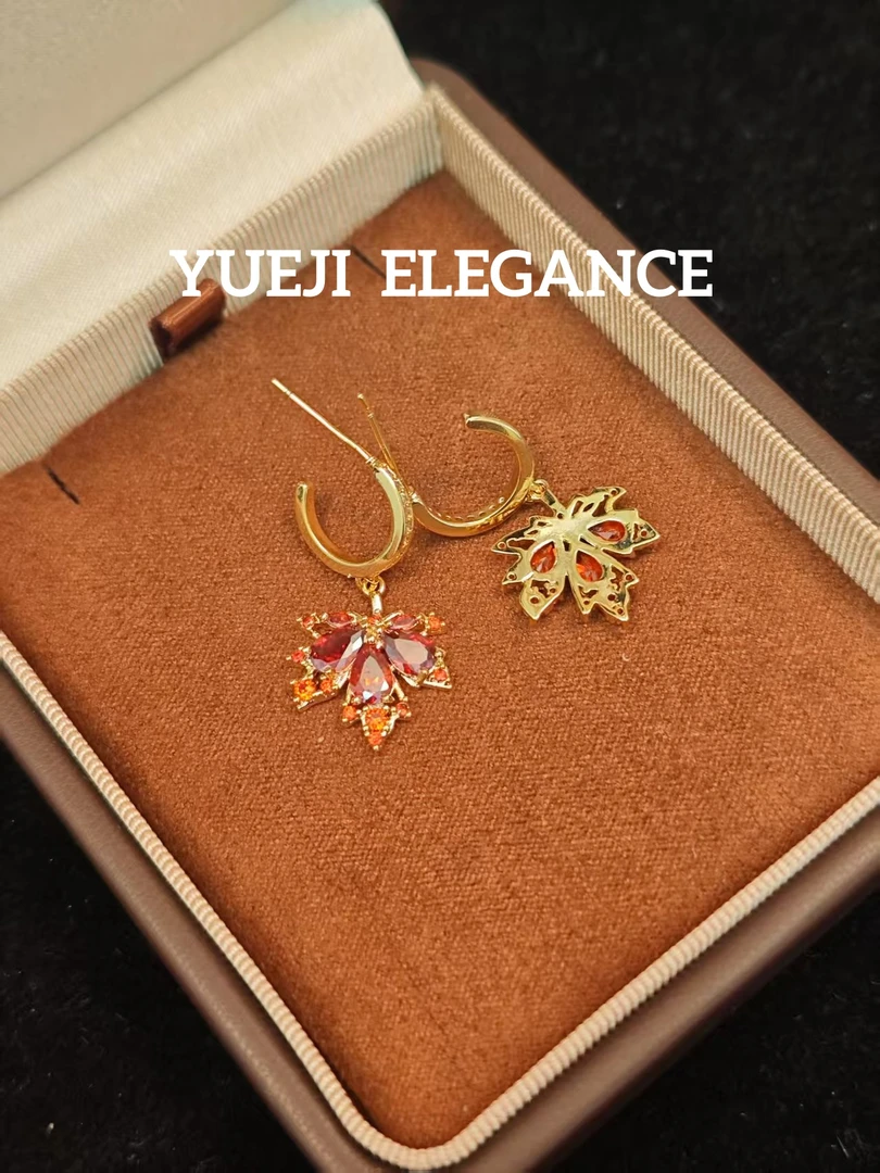 铜合金无非金属耳饰 【赤叶燃秋】枫叶耳环手工气质轻奢时尚G5949