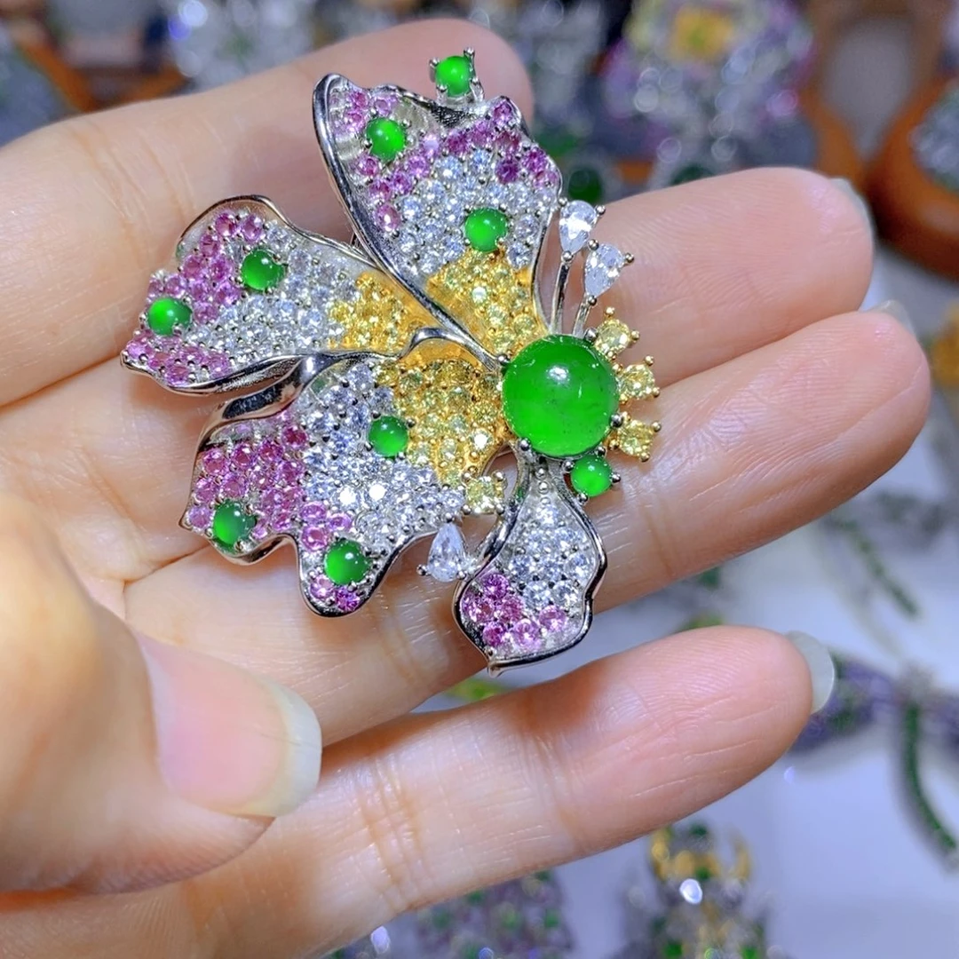 翡翠颈饰银S925镶嵌天然翡翠