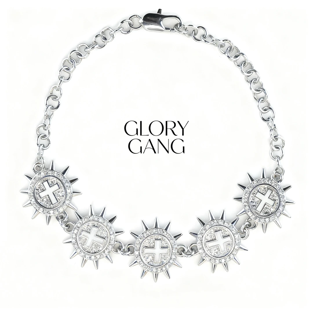 钛钢锆石手链 GLORY 泰格西同款璀璨手链 嘻哈经典十字架手链情侣