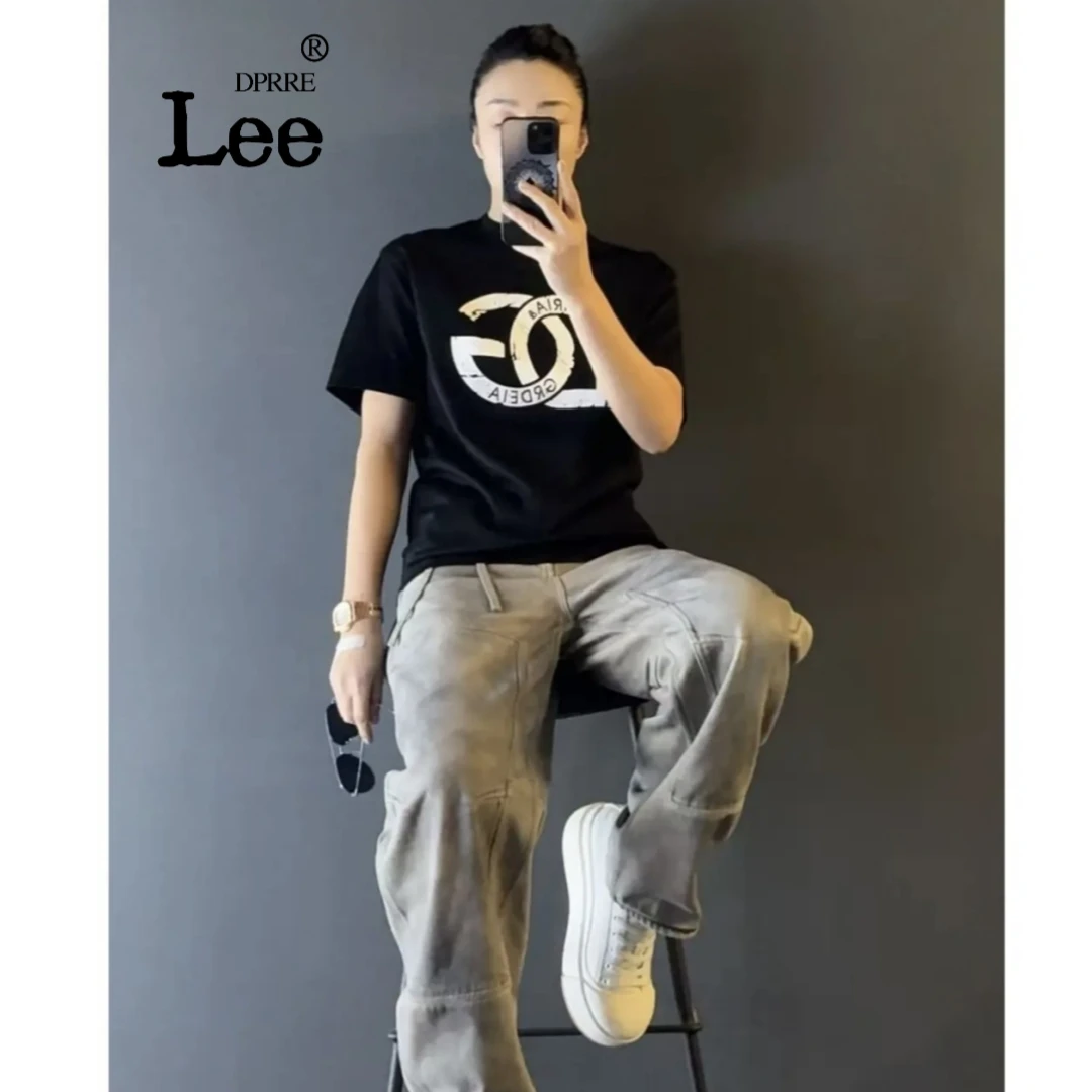 轻奢T恤潮牌印花微阔男宽松短袖半袖圆领新款百搭时尚春秋冬字母t