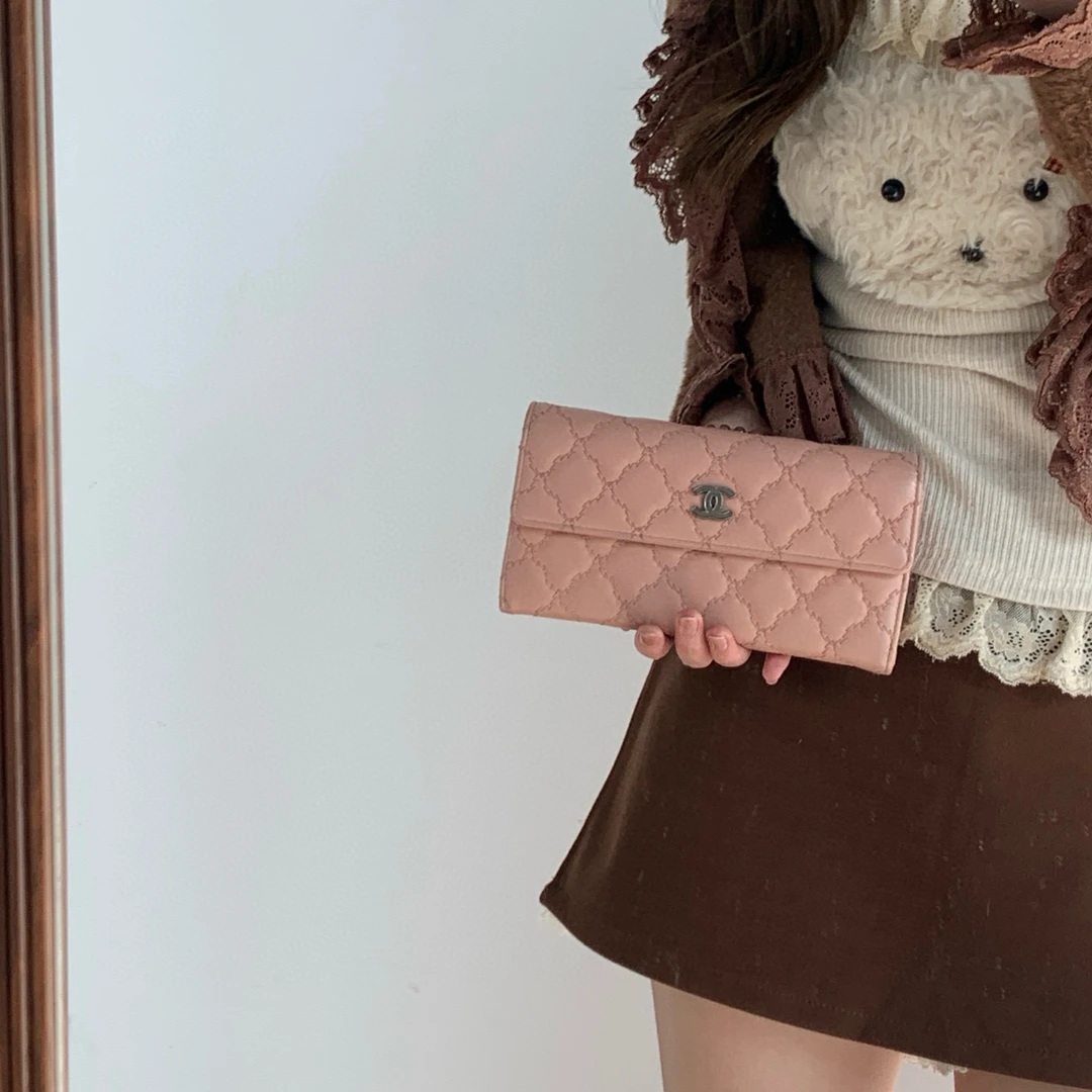 95新 Chanel/香奈儿 chanel蜜桃粉钱包