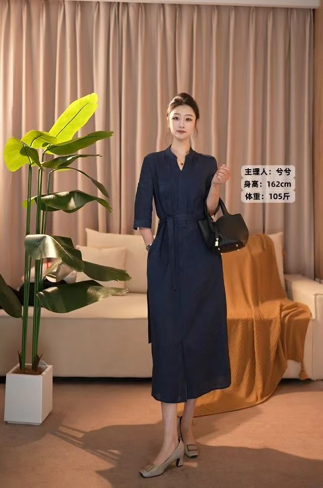 2025新款百搭夏季减龄气质简单大方显瘦亚麻连衣裙女2521