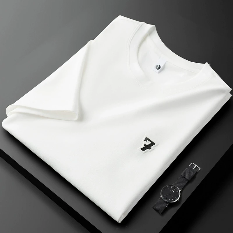 白色t恤男士夏季薄款液氨丝光棉修身简约百搭半袖男款短袖T恤上衣