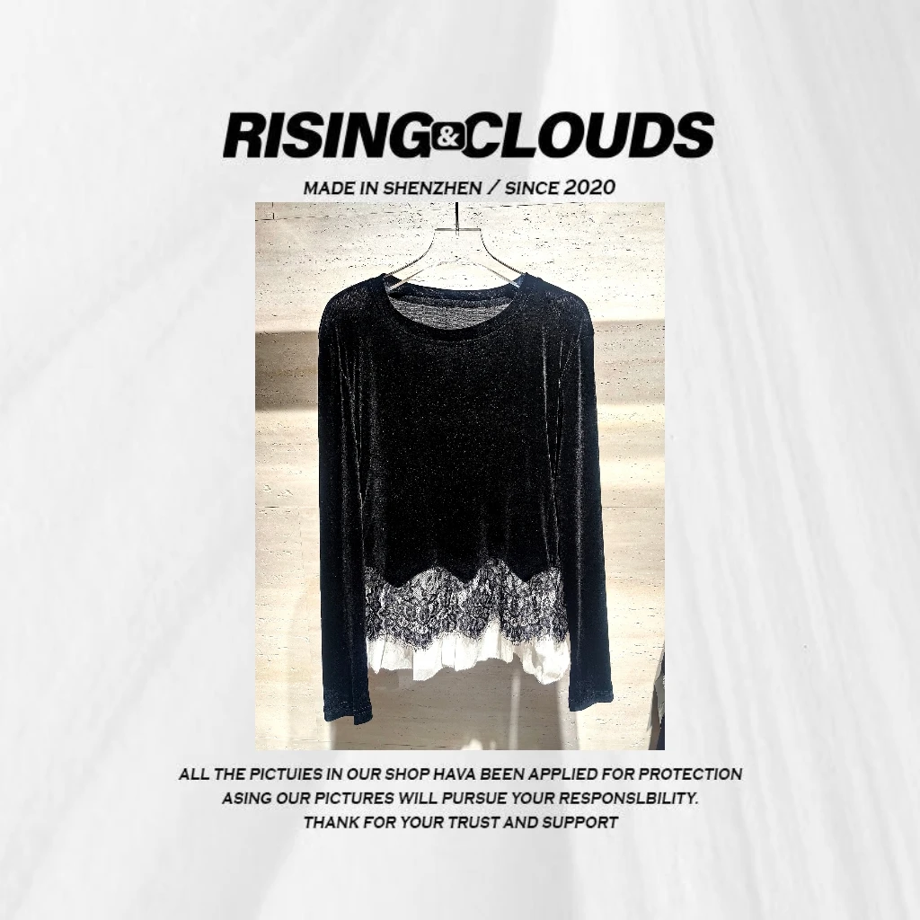 RISING&CLOUDS莎莎【黑澜】休闲时尚舒适花边拼接上衣090358