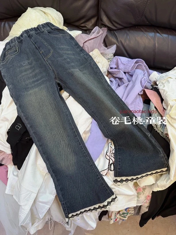 清仓130码...花边微喇女童牛仔裤