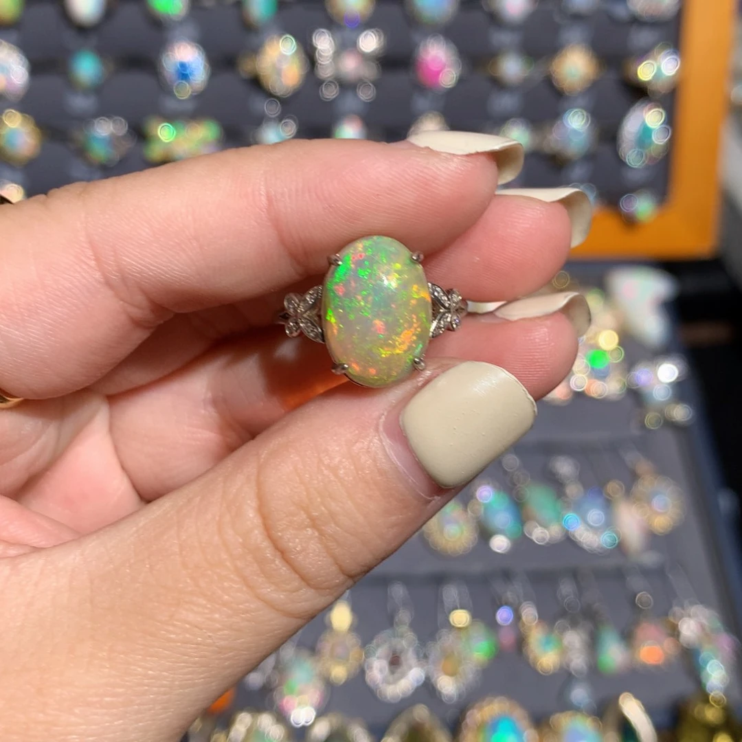 银S925镶嵌欧泊欧泊戒指l