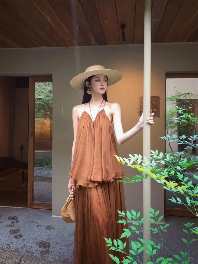 法式度假风宽松性感吊带与半身裙搭配套装女夏季新款