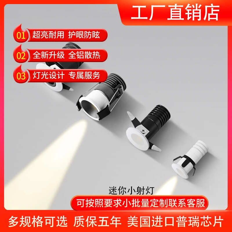 迷你小射灯嵌入式一束聚光LED满天星筒灯牛眼灯洞孔3W微型2cm开孔