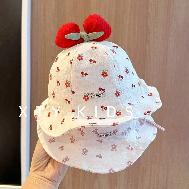 洋气女宝宝渔夫帽春秋薄款公主蝴蝶结韩版户外遮阳盆帽婴儿帽子潮