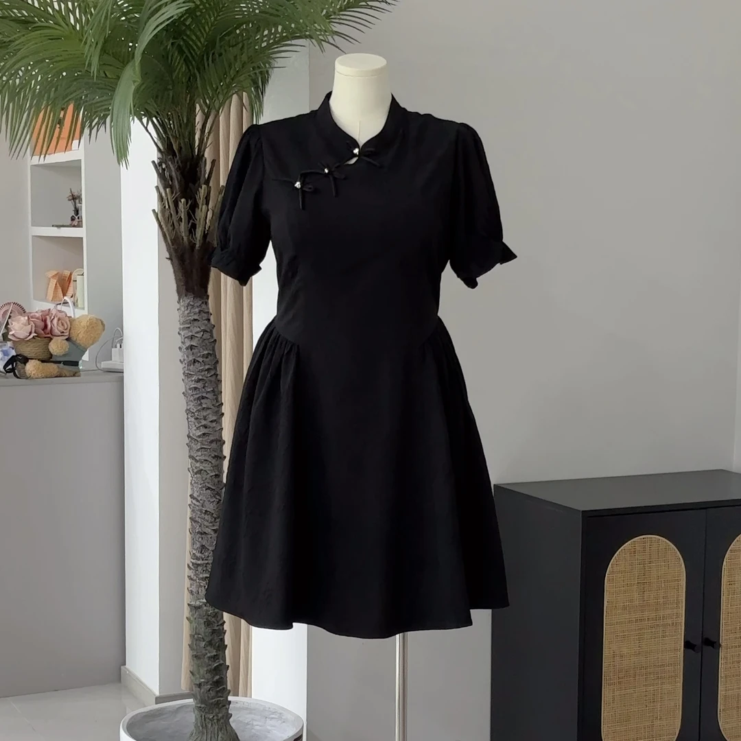 墨染芳菲｜大码新中式改良旗袍女装赫本风黑色连衣裙高级感气质