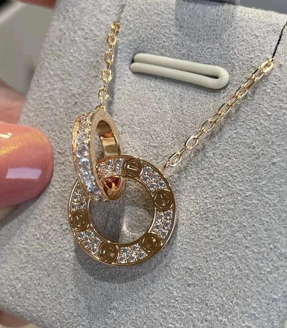 【安朵朵】18k金小饼双环项链 【情人优选：情意环环相扣 永不分离】