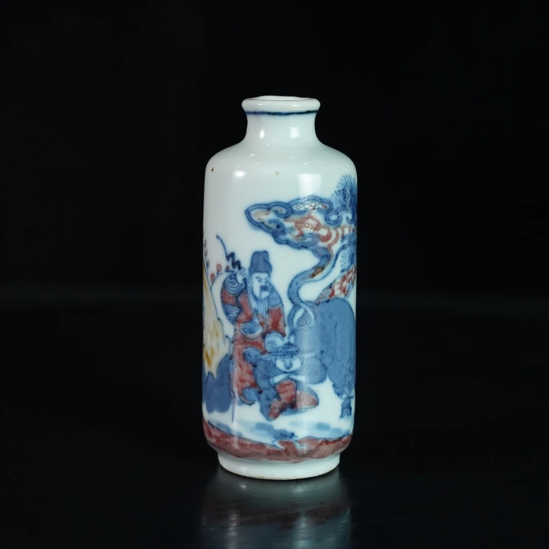 LXZ250111023【十竹斋】清代青花釉里红人物故事鼻烟壶