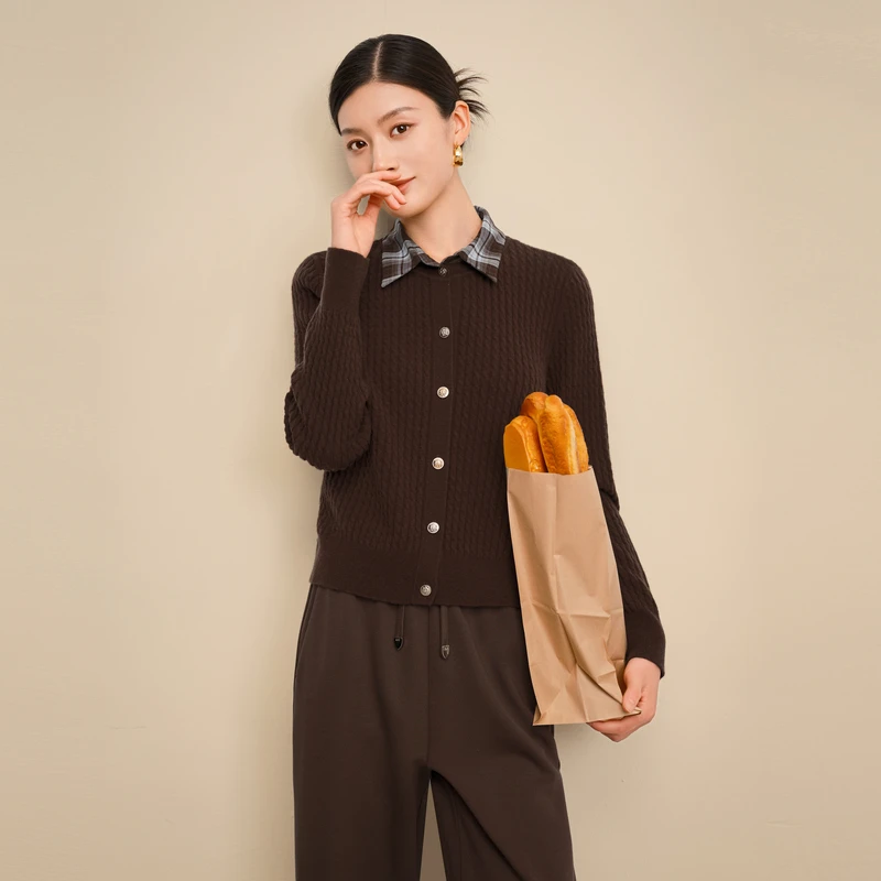 敦奴dunnuFU372108长袖羊绒宽松假两件翻领秋冬套头撞色针织衫