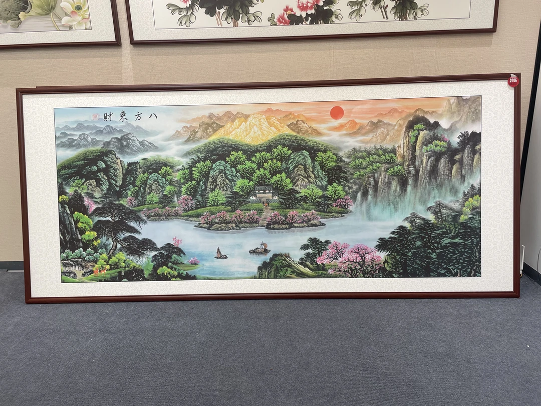 D706新中式285x125cm山水画客厅装饰画沙发背景墙挂画