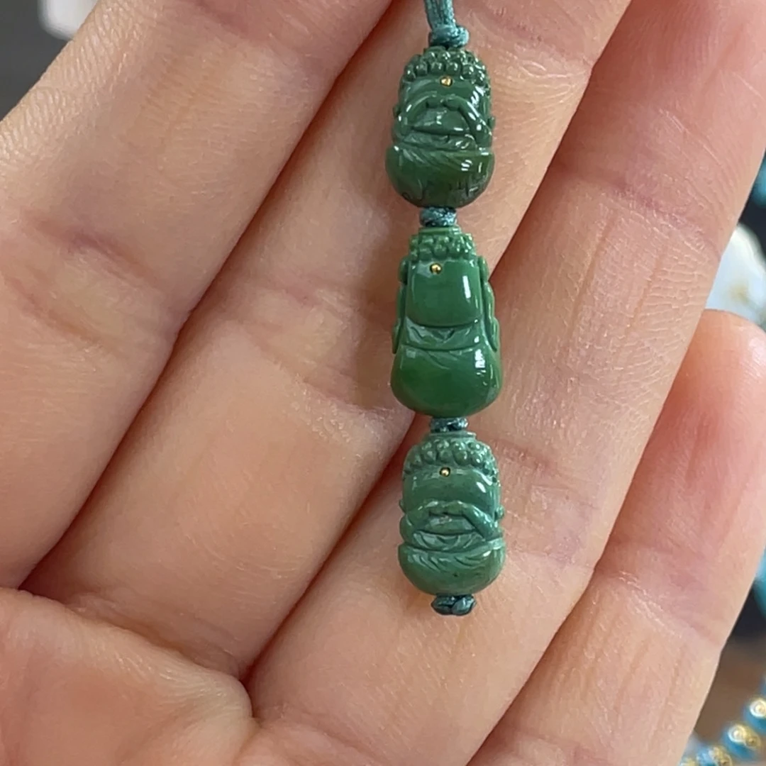 绿松石未镶嵌套链高瓷绿三不佛