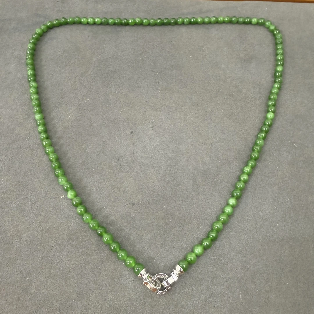 【欣妈珠宝】和田玉碧玉项链带黑点（6mm)#6143多样性发一