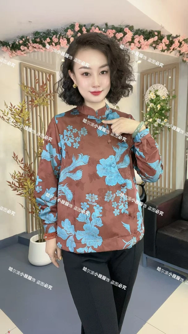 【雀羽】新中式国风时尚高级感木耳边偏襟盘扣立领斜扣衬衫K5288