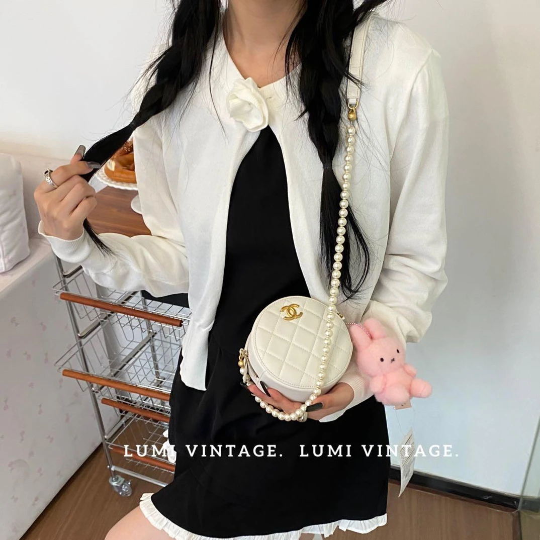 95新 Chanel/香奈儿 21s白金羊皮珍珠圆饼31538119